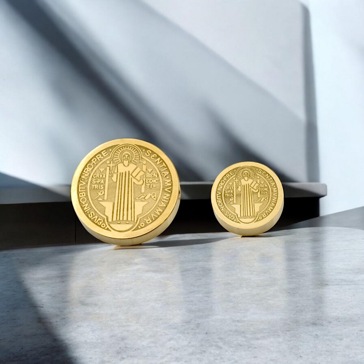 Saint Benedict Gold stainless Steel Slider beads for jewelry making 10mm and 15mm San Benito jewelry making supplies - det...