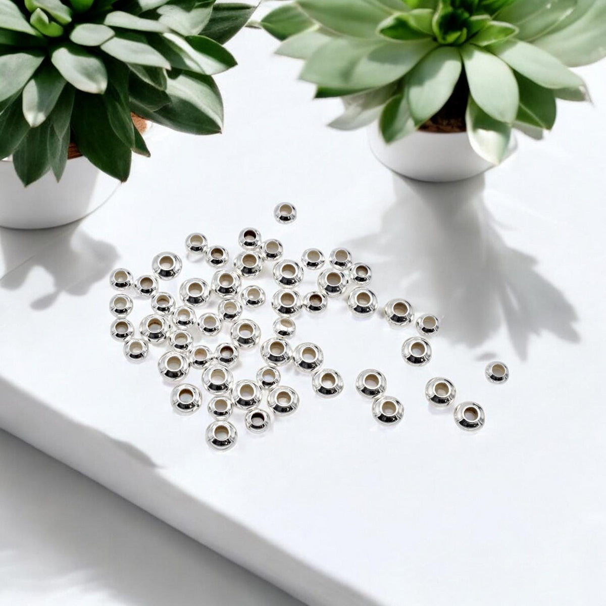 Sterling Silver 925 Rondelle Spacer Beads   3mm & 4mm, Pack of 50 jewelry making supplies - detail image 3