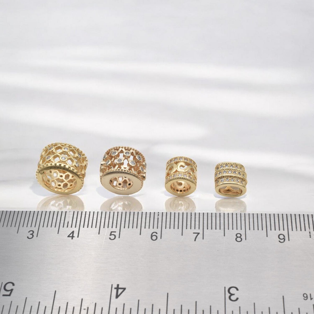 Gold Filled Alternative Beads - Micro Pave CZ Roundel Spacer Beads - Sparkling Cubic Zirconia, Gold Tone, For Bracelets and Necklaces