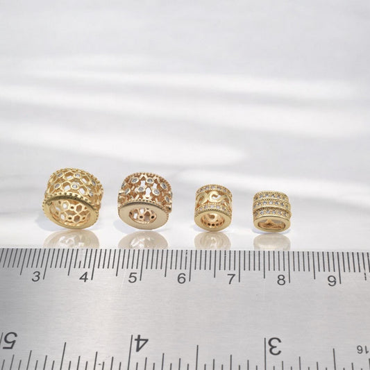 Gold Filled Alternative Beads - Micro Pave CZ Roundel Spacer Beads - Sparkling Cubic Zirconia, Gold Tone, For Bracelets and Necklaces