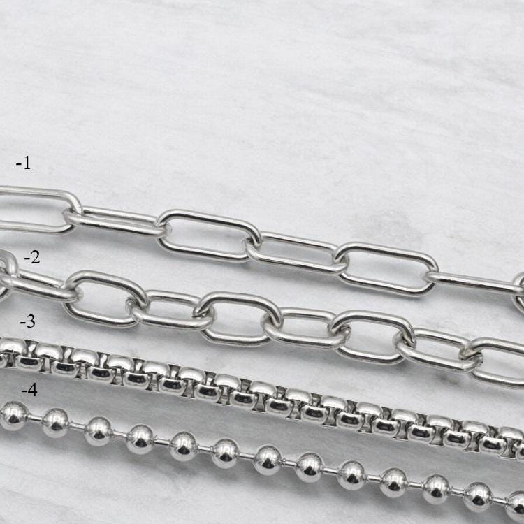 Chain For Jewelry: Stainless Steel Paper Clip, Ball & Link Chains | Silver Tone, Customizable | Sold By The Yard Or Roll