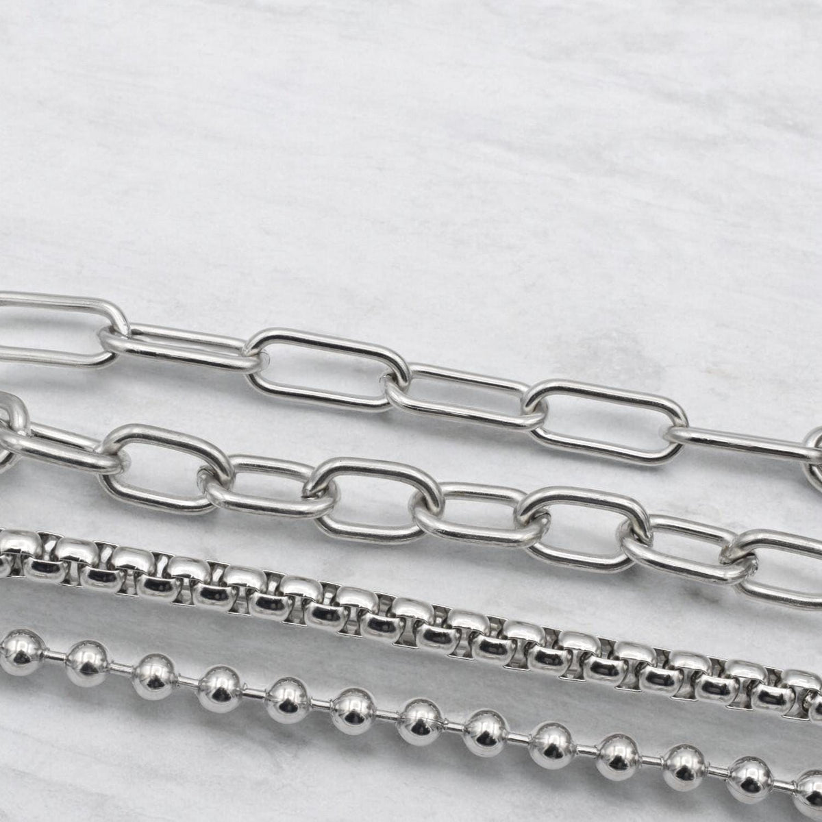 Chain For Jewelry: Stainless Steel Paper Clip, Ball & Link Chains | Silver Tone, Customizable | Sold By The Yard Or Roll