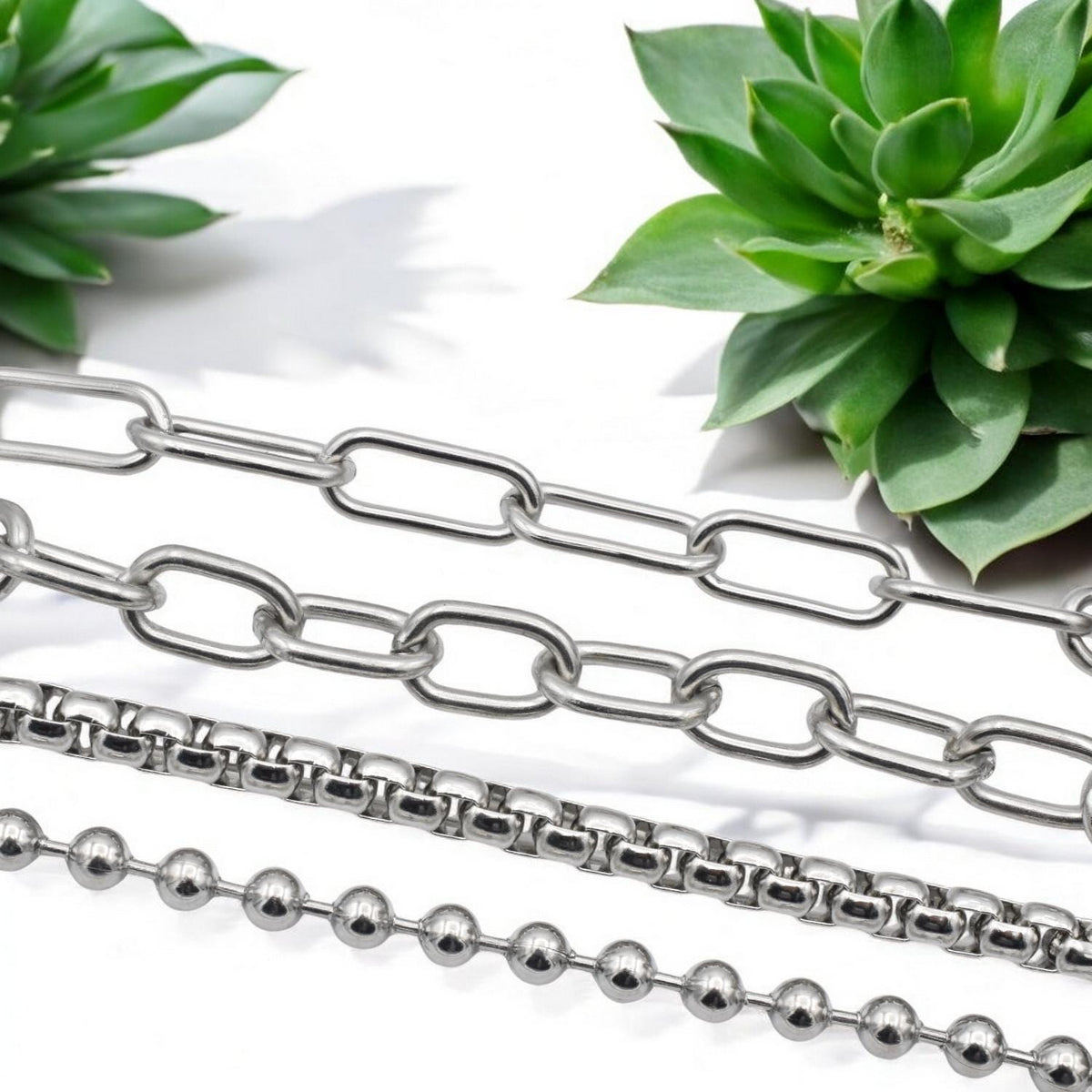 Chain For Jewelry: Stainless Steel Paper Clip, Ball & Link Chains | Silver Tone, Customizable | Sold By The Yard Or Roll