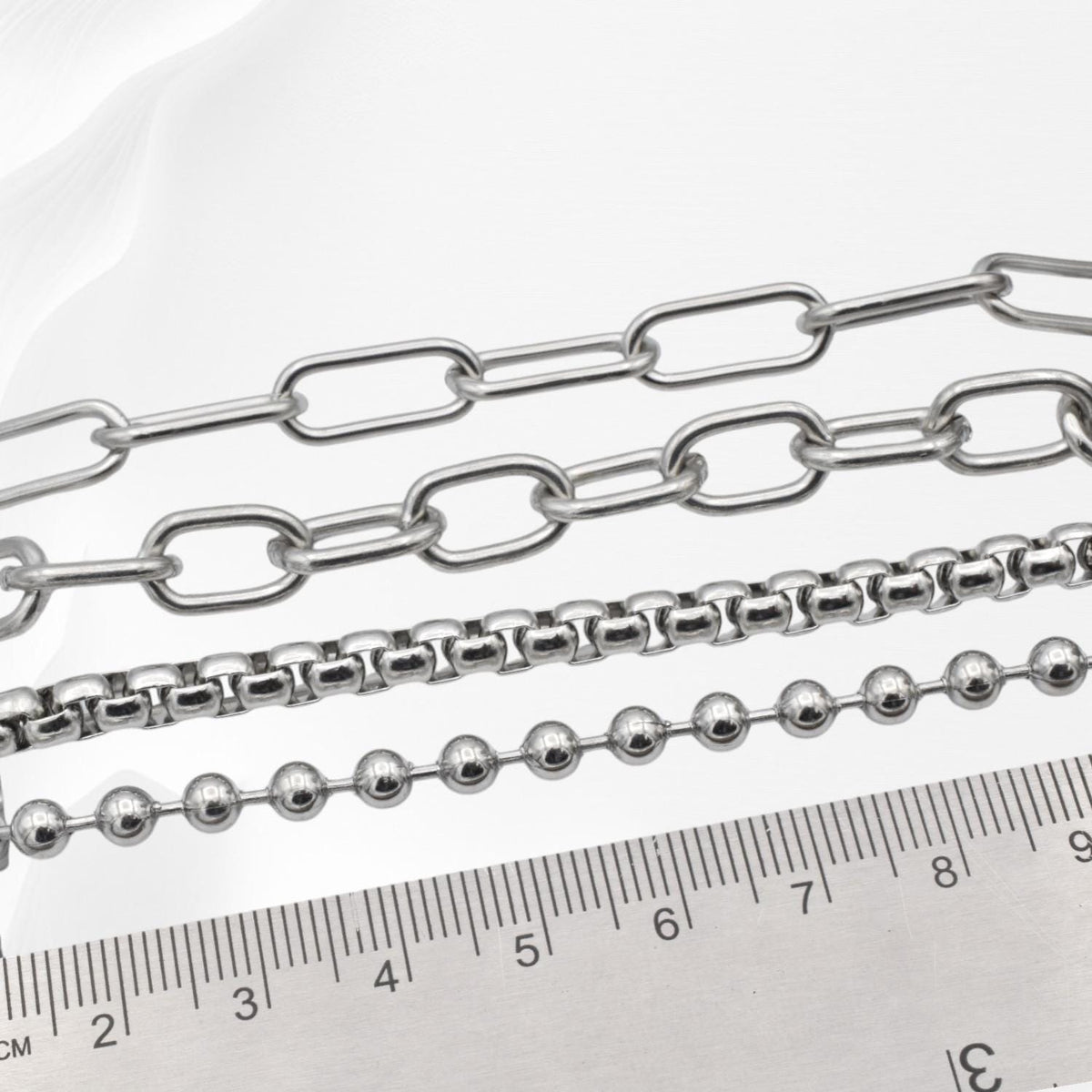 Chain For Jewelry: Stainless Steel Paper Clip, Ball & Link Chains | Silver Tone, Customizable | Sold By The Yard Or Roll
