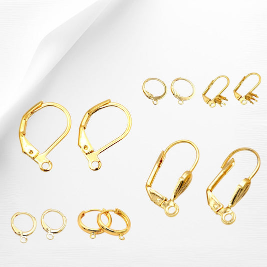 6 Pairs Hoop hook lever back Earring 18K Gold Filled Look, Fish line Findings jewelry making supplies