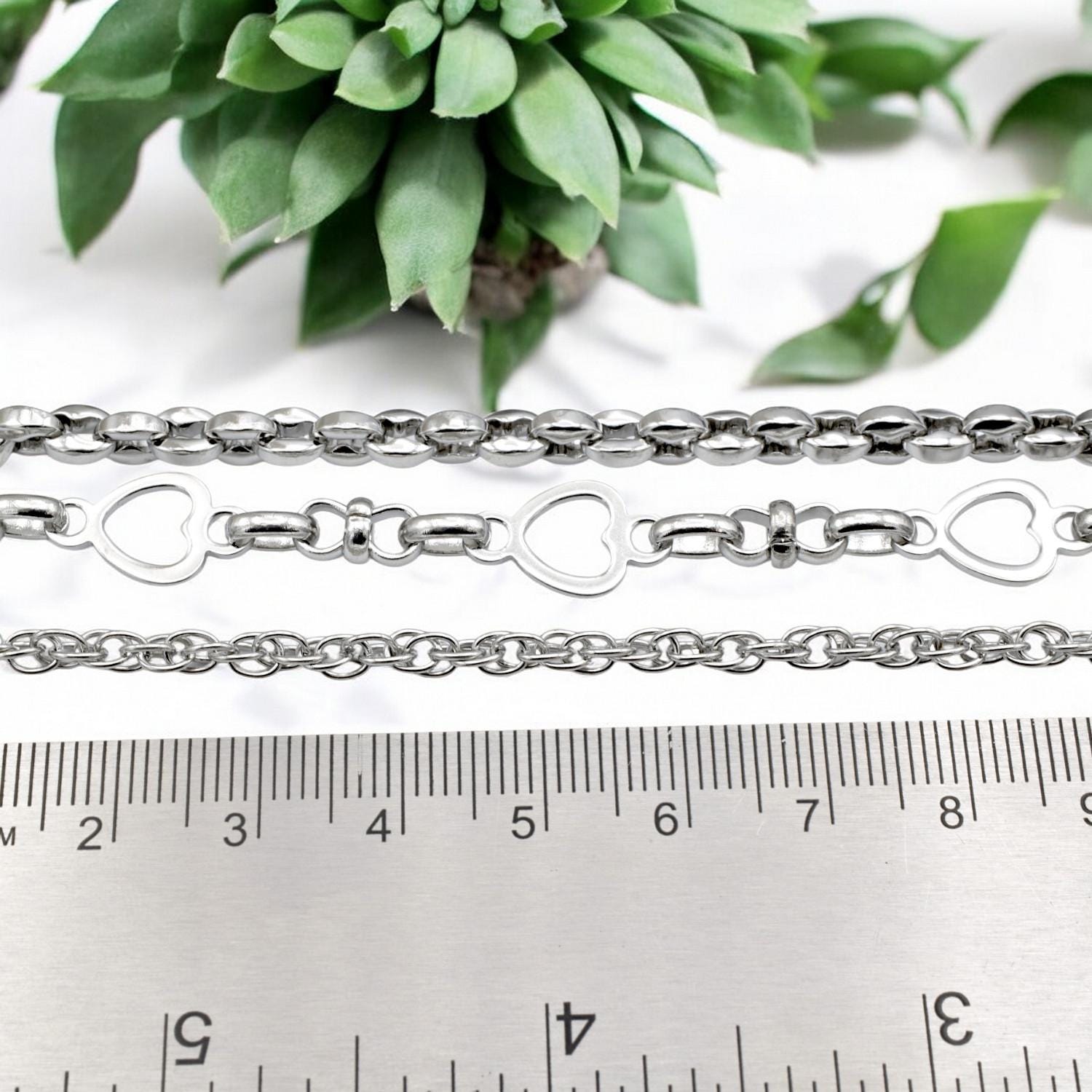 Heart Link Rolo Chain Jewelry Supply: Stainless Steel Romantic Connector Links, Bright Finish (1-6mm Sizes, Charm Necklace & Bracelet Craft)
