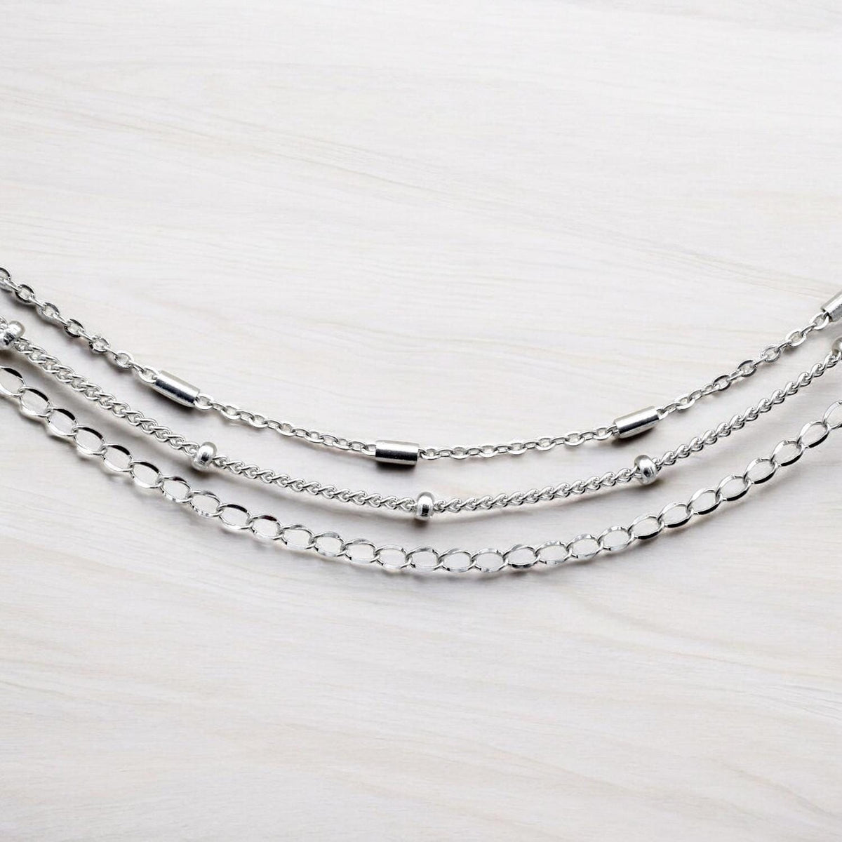 Bar Chain Satellite Jewelry Chain: Silver Tone Stainless Steel Craft Links (Bar, Beaded & Extension Styles, 11 Yard Roll)