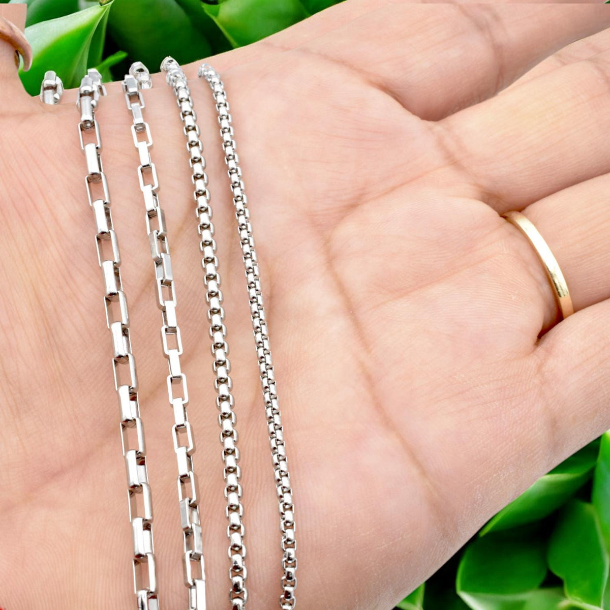 Chain By The Yard Durable Steel Chains: Rectangular Link, Box & Round Bead Styles | Tarnish-Resistant, Versatile Use | Sold Per Yard