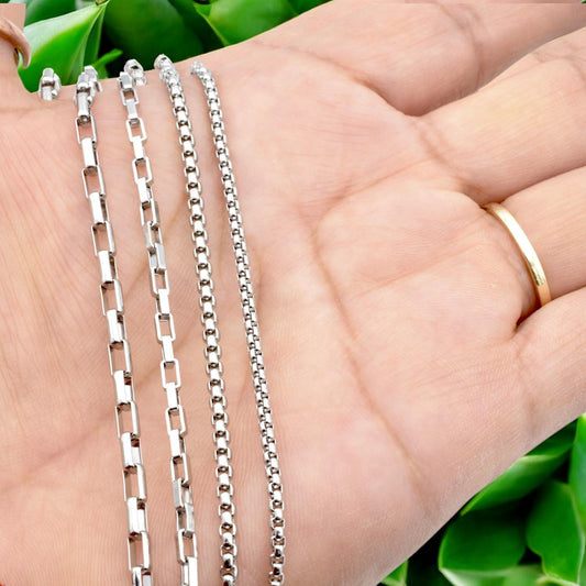 Chain By The Yard Durable Steel Chains: Rectangular Link, Box & Round Bead Styles | Tarnish-Resistant, Versatile Use | Sold Per Yard