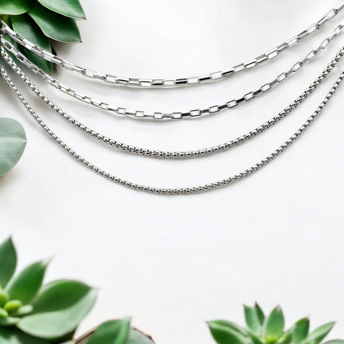 Chain By The Yard Durable Steel Chains: Rectangular Link, Box & Round Bead Styles | Tarnish-Resistant, Versatile Use | Sold Per Yard