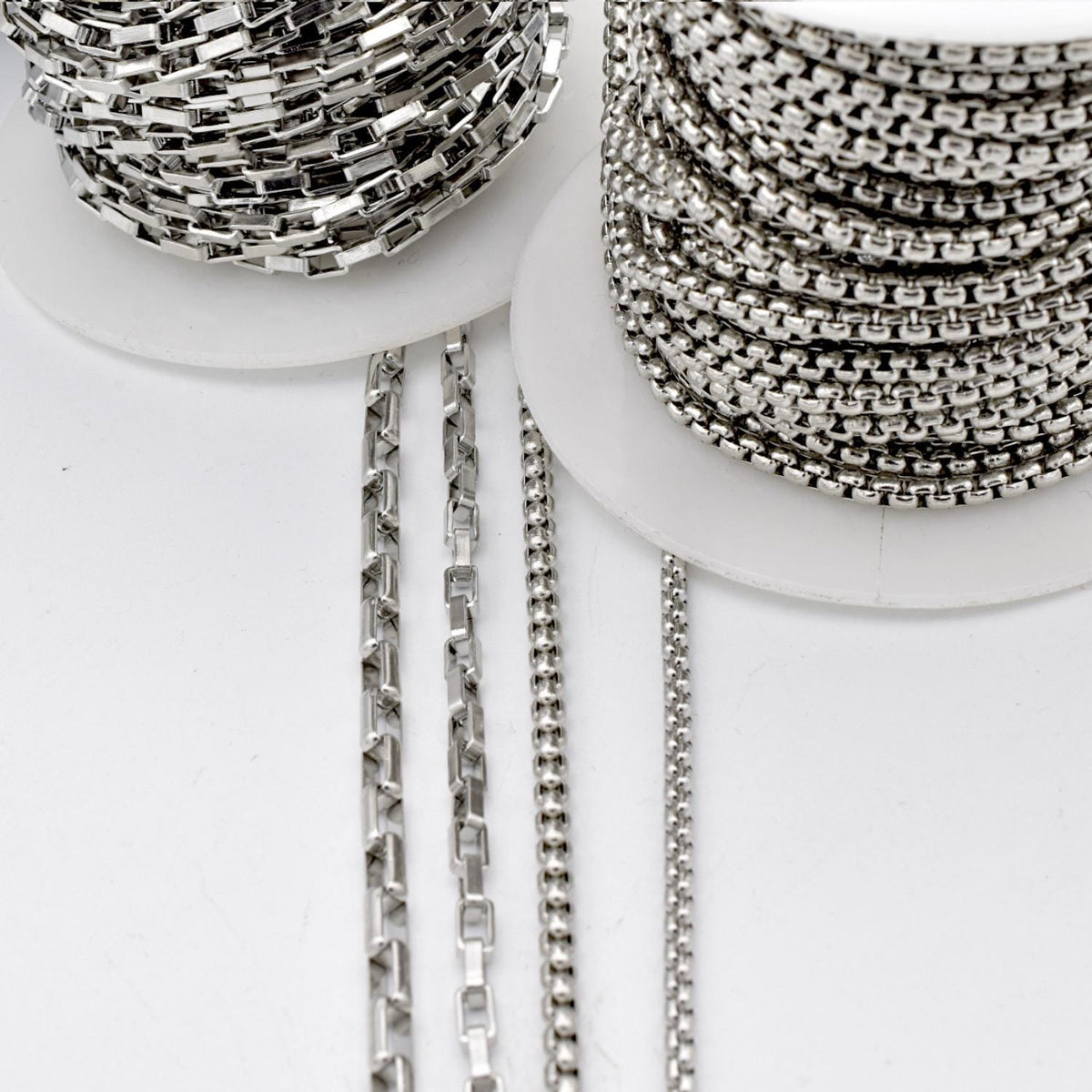 Chain By The Yard Durable Steel Chains: Rectangular Link, Box & Round Bead Styles | Tarnish-Resistant, Versatile Use | Sold Per Yard