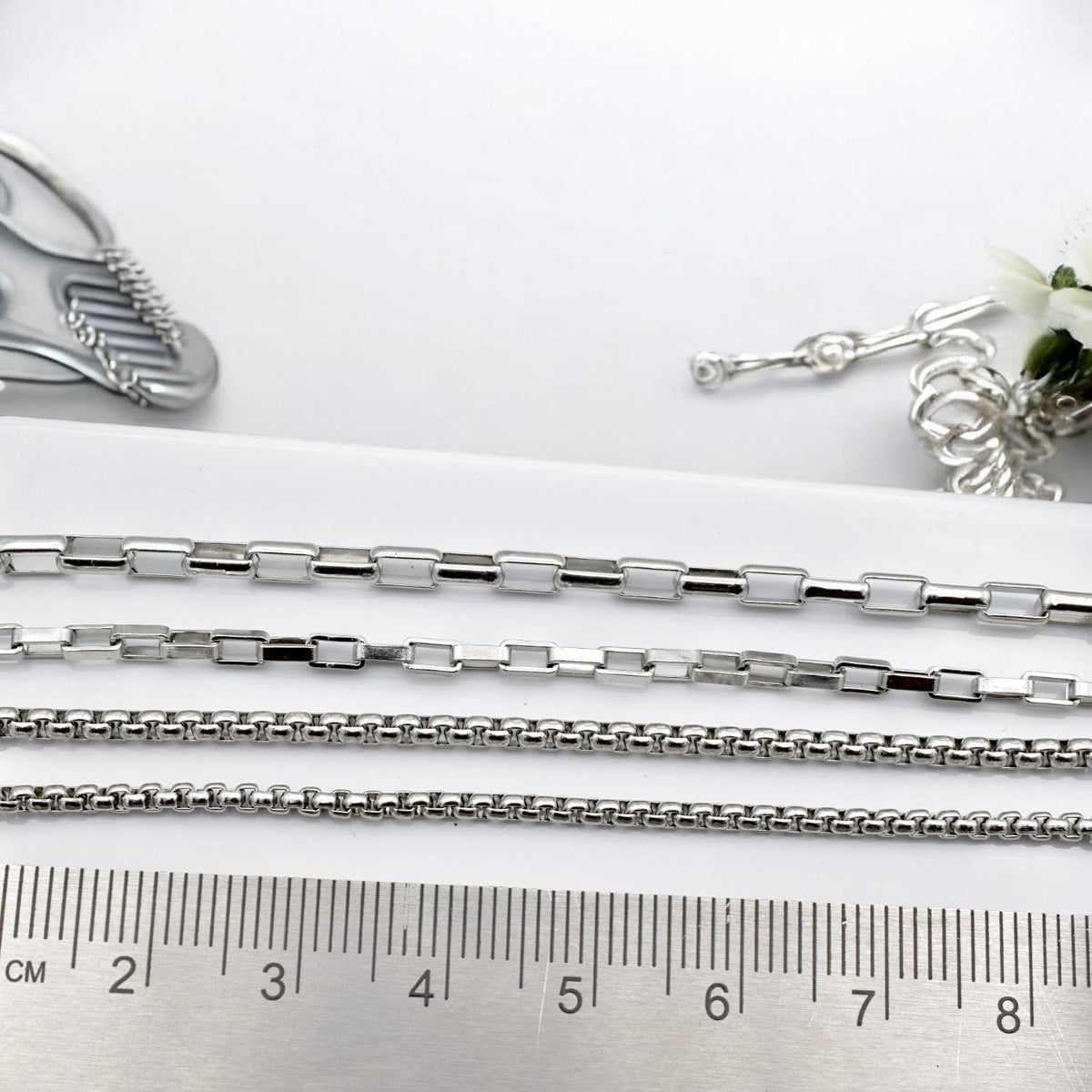 Chain By The Yard Durable Steel Chains: Rectangular Link, Box & Round Bead Styles | Tarnish-Resistant, Versatile Use | Sold Per Yard
