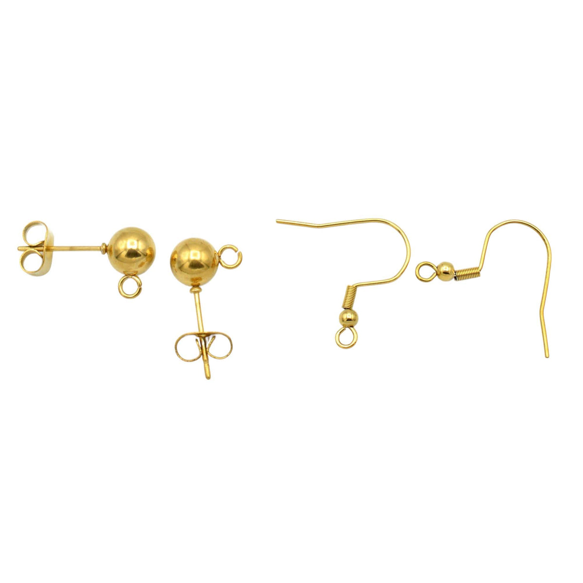 Stainless Steel Fish Wire Stud Earring Hooks, Gold-Plated (Hypoallergenic, 18x20mm Hooks, 5x15mm & 6x17mm Studs)