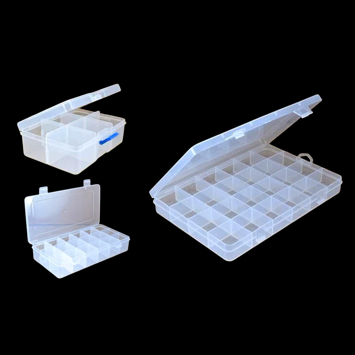 Container Box Case Organizer: Clear Plastic, 6-24 Compartments for Beads, Charms | Compact Jewelry Storage, Portable Craft Holder
