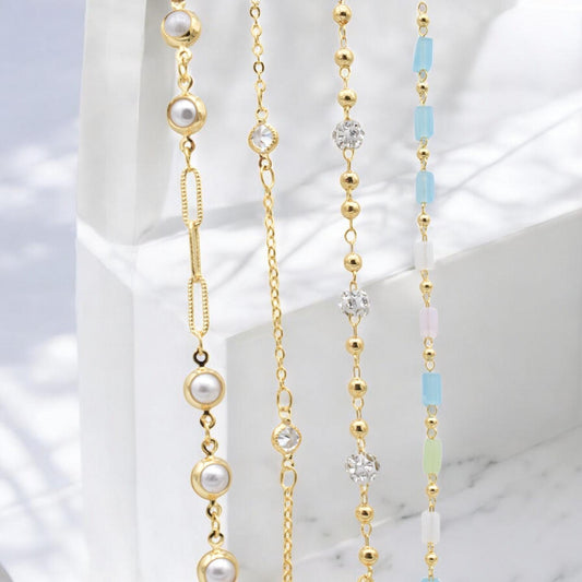 Gold Filled Look, 18k Jewelry Chains   Pearl, Pave, Stone & Zirconia by Foot , 3FT/1PK jewelry making supplies