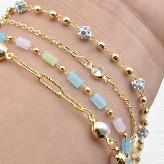 Gold Filled Look, 18k Jewelry Chains   Pearl, Pave, Stone & Zirconia by Foot , 3FT/1PK jewelry making supplies - detail im...