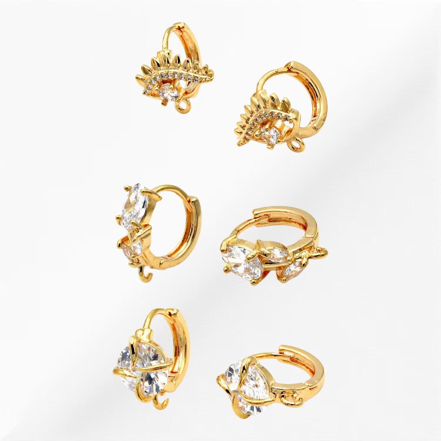 Gold Filled Look EP Lever Back Earrings: Evil Eye Flower Design - Zirconia Findings, Tarnish Resistant, Gold Tone Finish for Jewelry Crafts