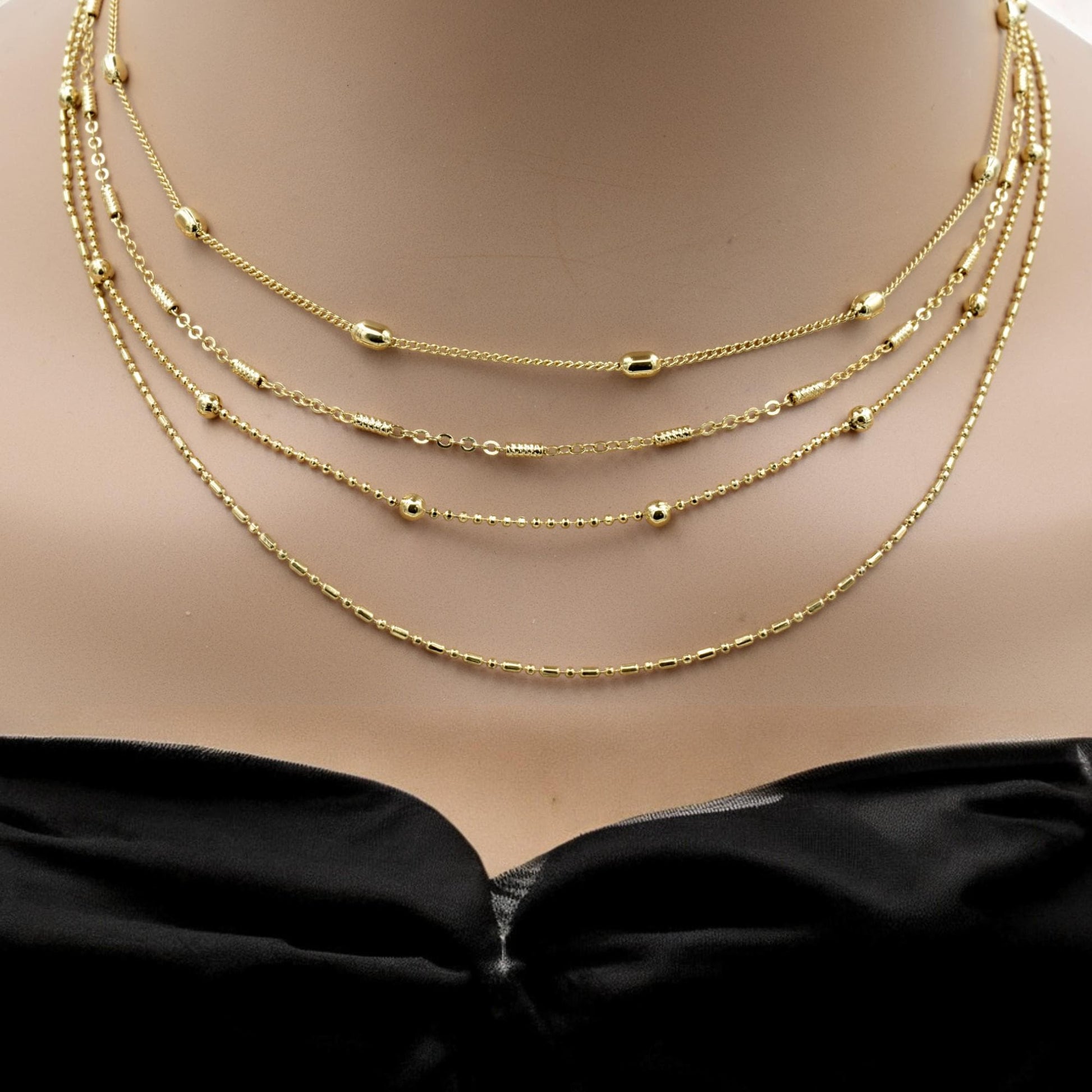 Gold Filled Durable Waterproof Chains: Modern Elegant Styles, Rope & Bar Accents (18 Inch Length, 3mm Beads, Jewelry Supply)