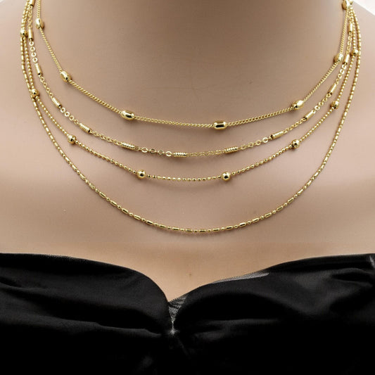 Gold Filled Durable Waterproof Chains: Modern Elegant Styles, Rope & Bar Accents (18 Inch Length, 3mm Beads, Jewelry Supply)