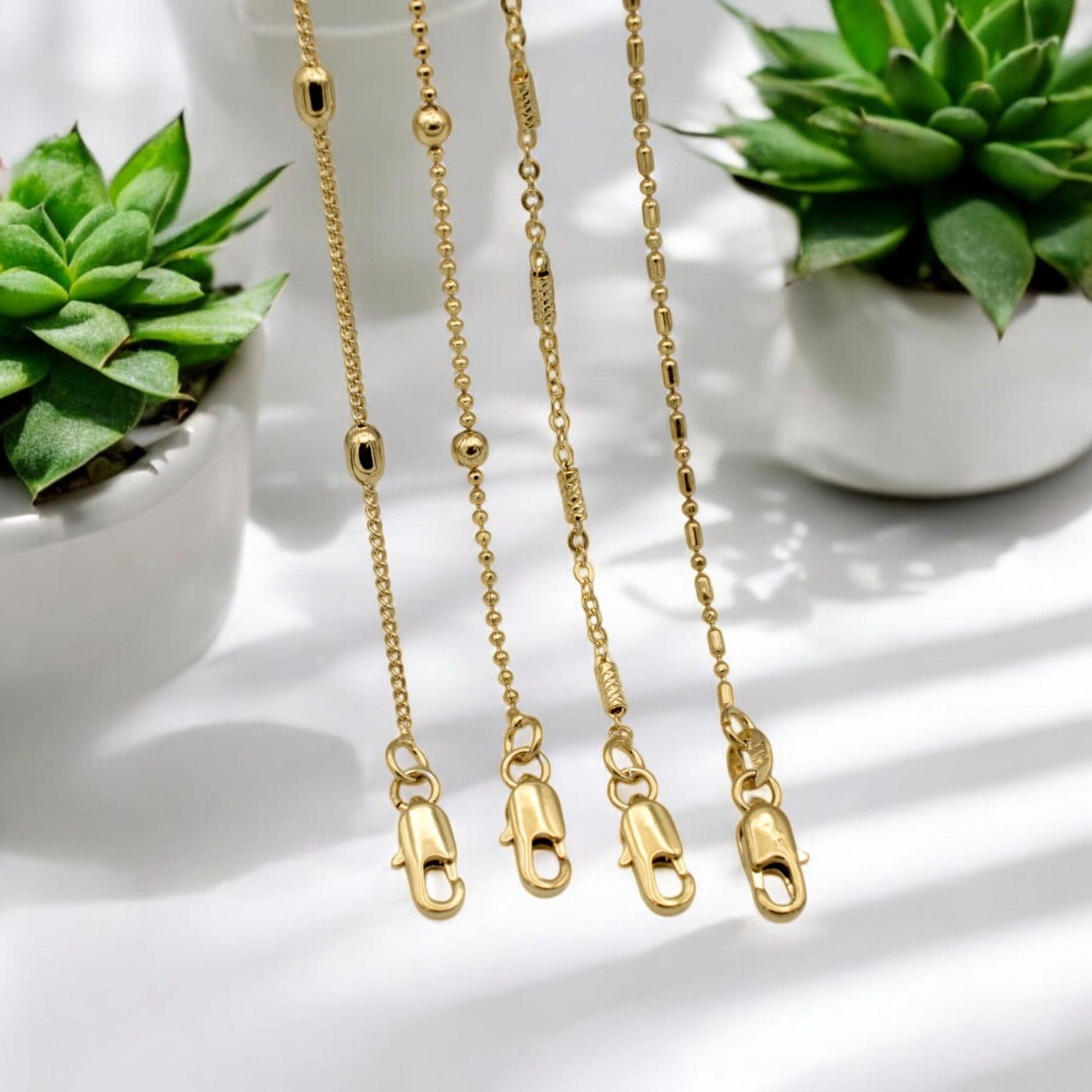 Gold Filled Durable Waterproof Chains: Modern Elegant Styles, Rope & Bar Accents (18 Inch Length, 3mm Beads, Jewelry Supply)