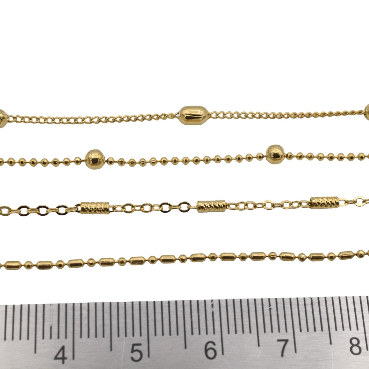 Gold Filled Durable Waterproof Chains: Modern Elegant Styles, Rope & Bar Accents (18 Inch Length, 3mm Beads, Jewelry Supply)