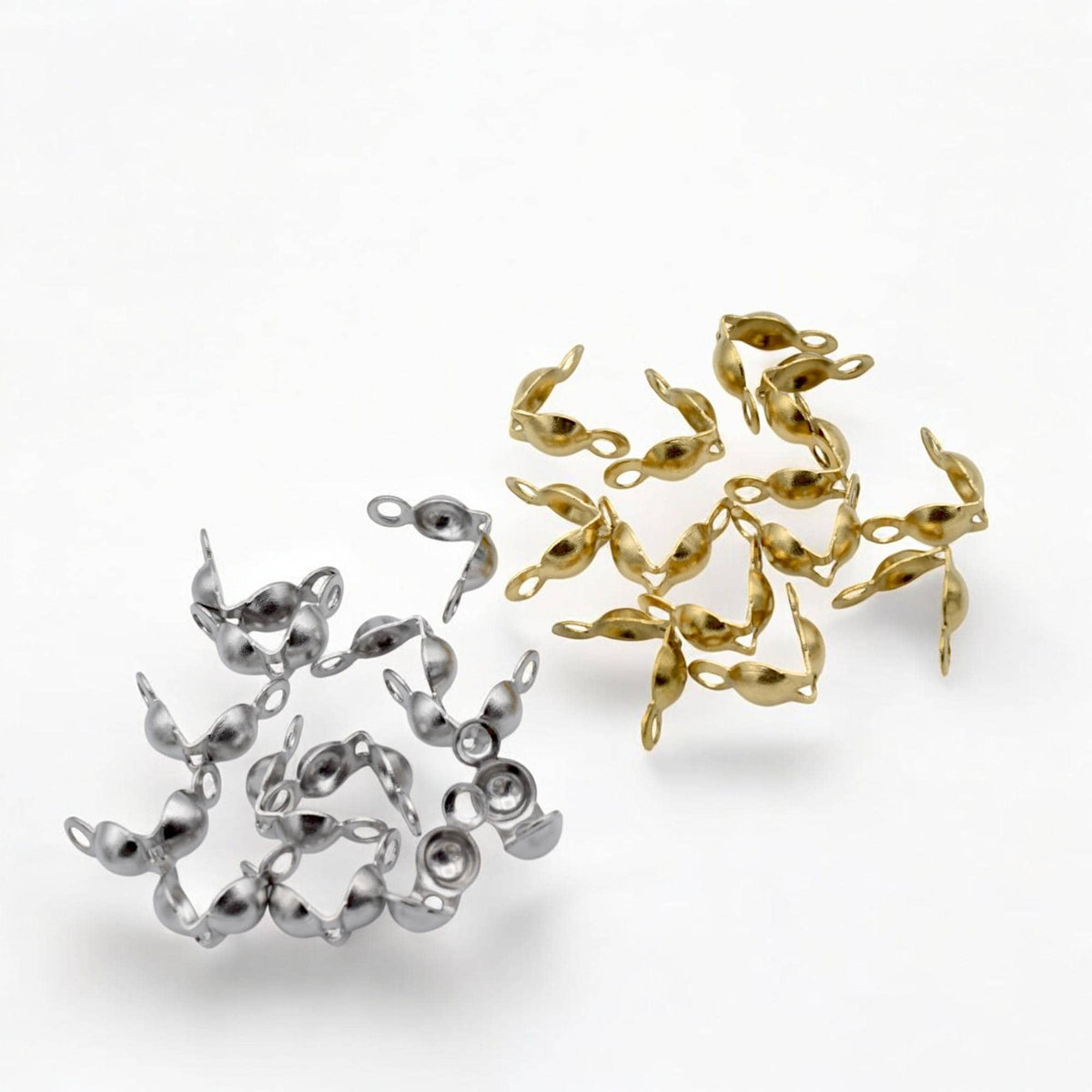 Shell Crimp Covers Gold Plated: Elegant Double Loop - 4mm Size, Stainless Steel, Jewelry Findings for Bracelets & Necklaces