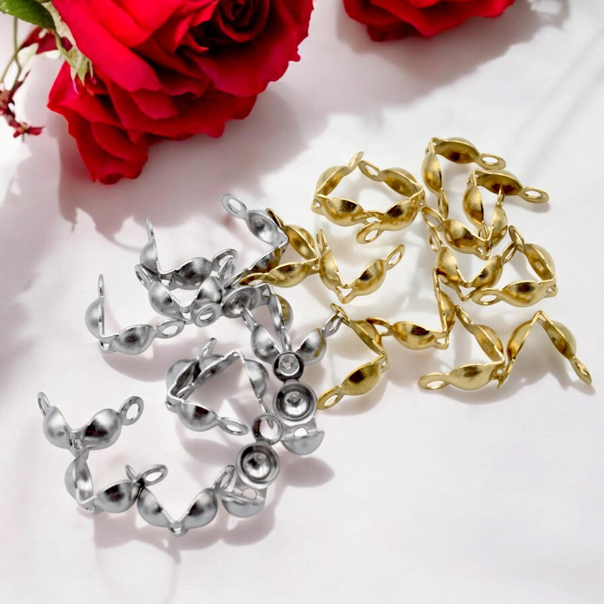 Shell Crimp Covers Gold Plated: Elegant Double Loop - 4mm Size, Stainless Steel, Jewelry Findings for Bracelets & Necklaces