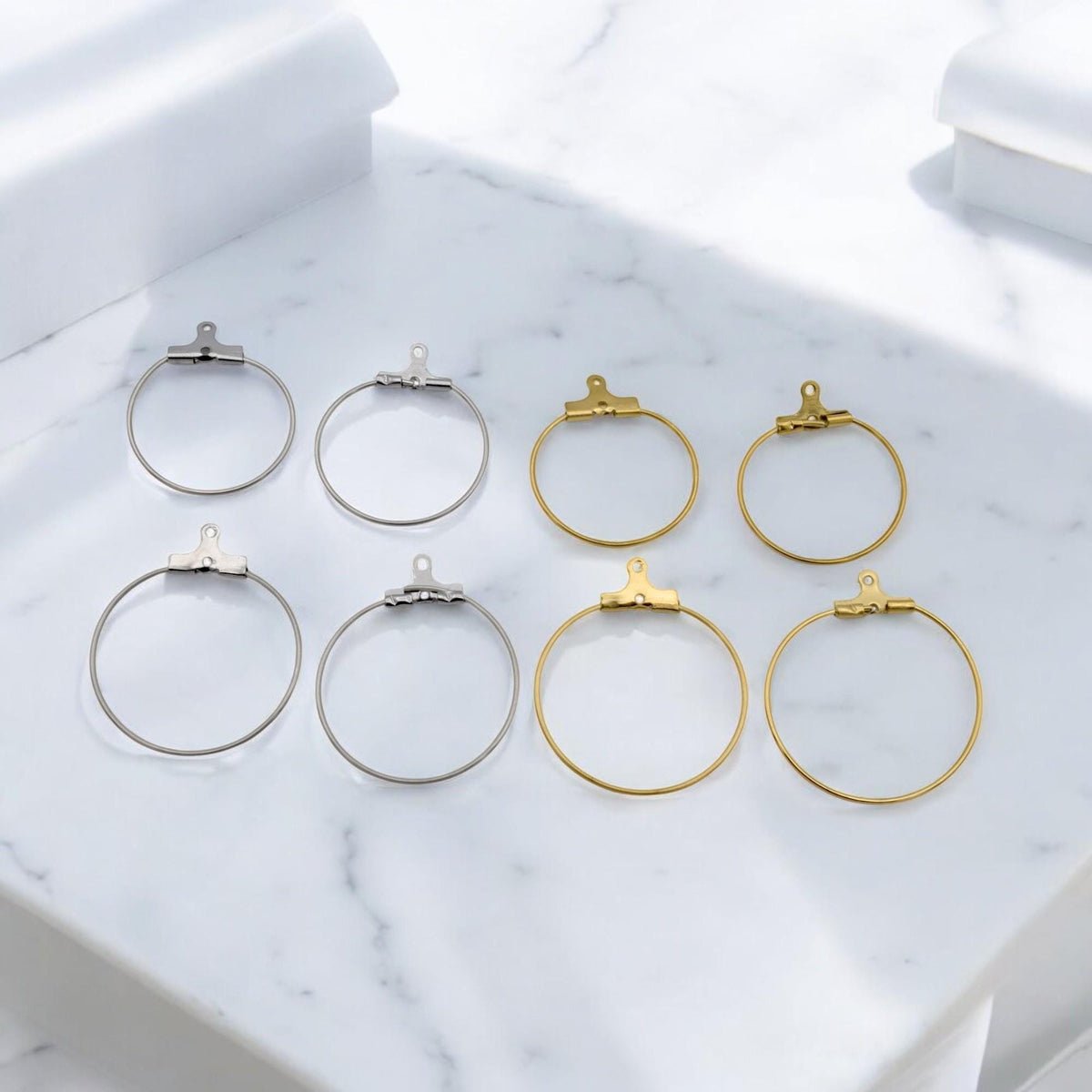 Stainless Steel and Gold Plated Clip On Wire Hoop Rings – Durable and Versatile 20mm and 25mm jewelry making supplies
