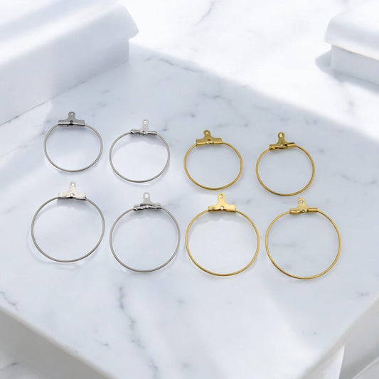 Stainless Steel and Gold Plated Clip On Wire Hoop Rings – Durable and Versatile 20mm and 25mm jewelry making supplies