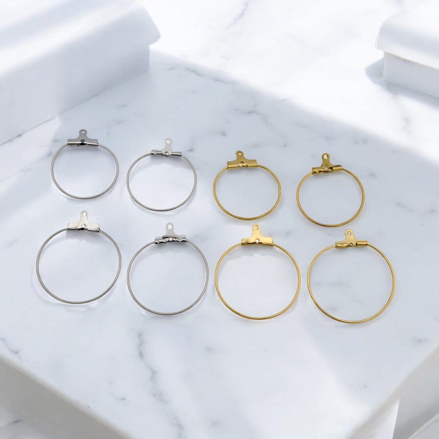 Gold Plated Clip On Wire Hoop Rings: Sleek Finish - Durable Stainless Steel, Jewelry Making, DIY Decoration Hoops