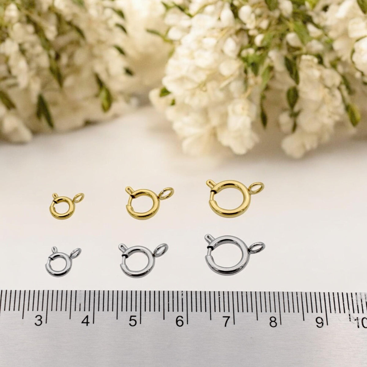 Round Spring Clasps Jewelry Making Essentials, Gold-Plated & Stainless Steel (6mm-10mm, Smooth Sturdy Fasteners, Hypoallergenic Materials)