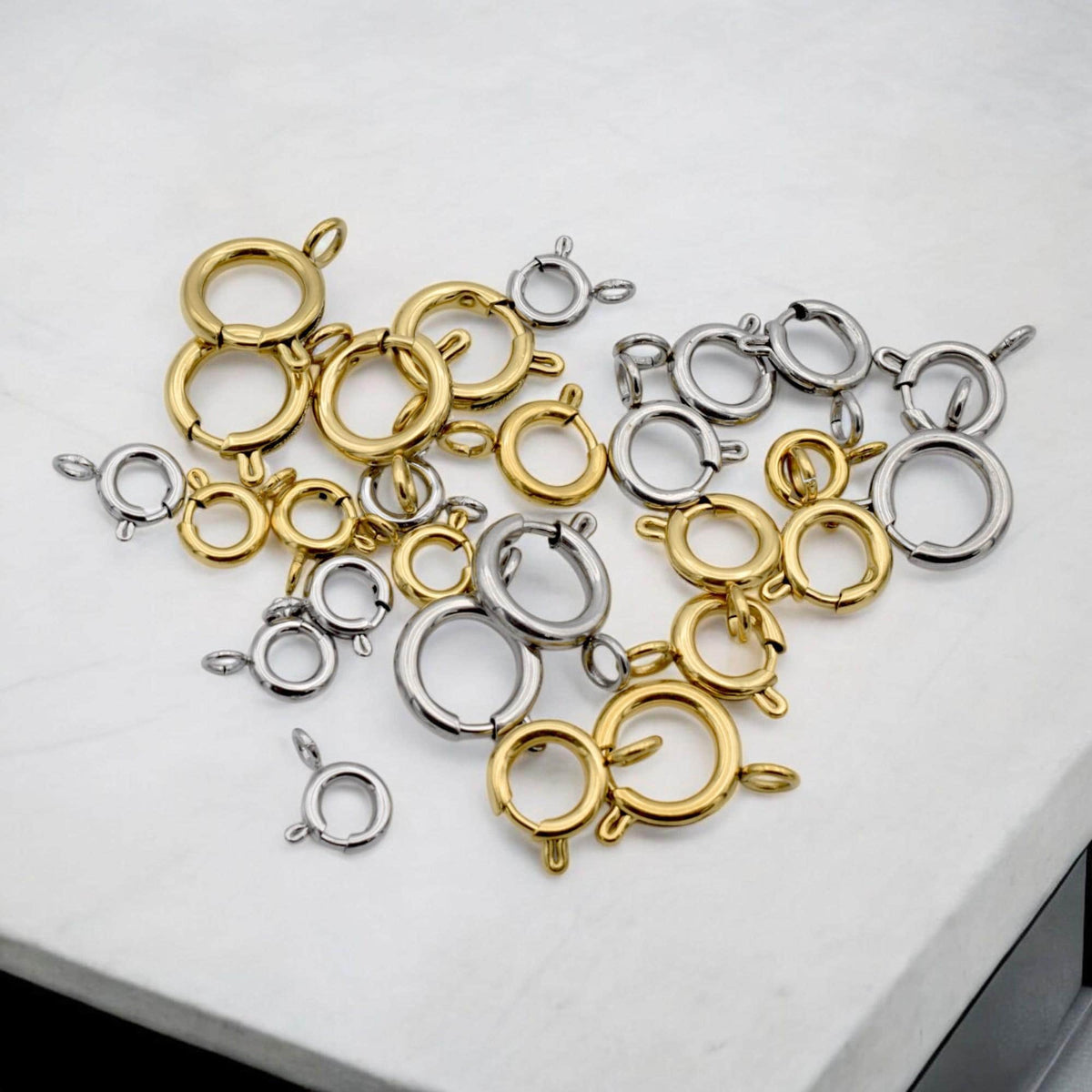 Round Spring Clasps Jewelry Making Essentials, Gold-Plated & Stainless Steel (6mm-10mm, Smooth Sturdy Fasteners, Hypoallergenic Materials)