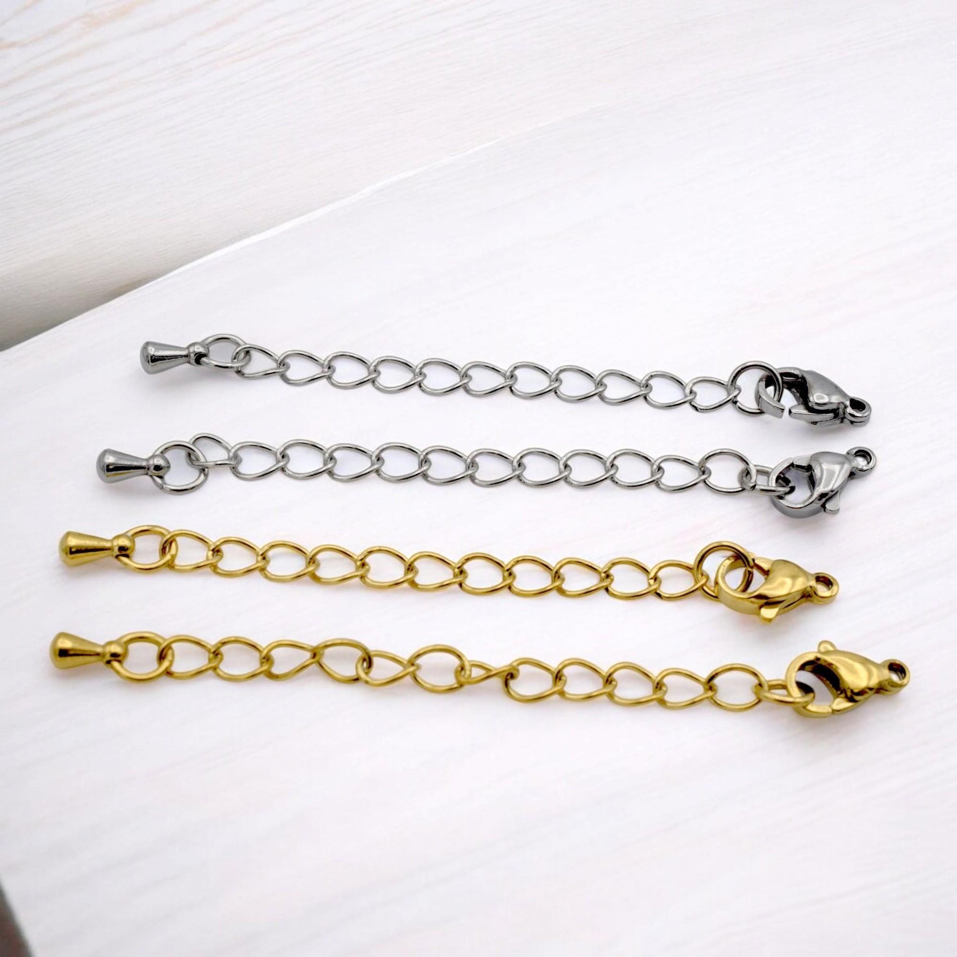 Gold Plated Chain Extenders: 2 Inch Adjustable Links, Lobster Clasp, Stainless Steel | Jewelry Repair, Durable Components | 12 Pieces