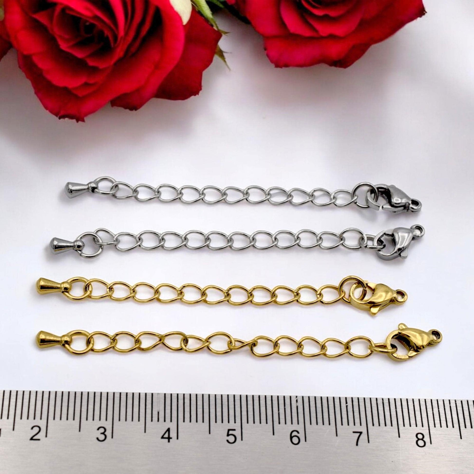 Gold Plated Chain Extenders: 2 Inch Adjustable Links, Lobster Clasp, Stainless Steel | Jewelry Repair, Durable Components | 12 Pieces