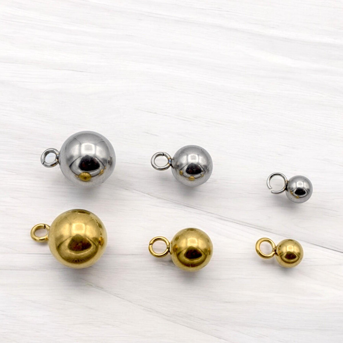 Hypoallergenic Stainless Steel and Gold Plated Ball Pendants Hanger Beads– Durable and Stylish Sizes 4 to 8mm jewelry maki...