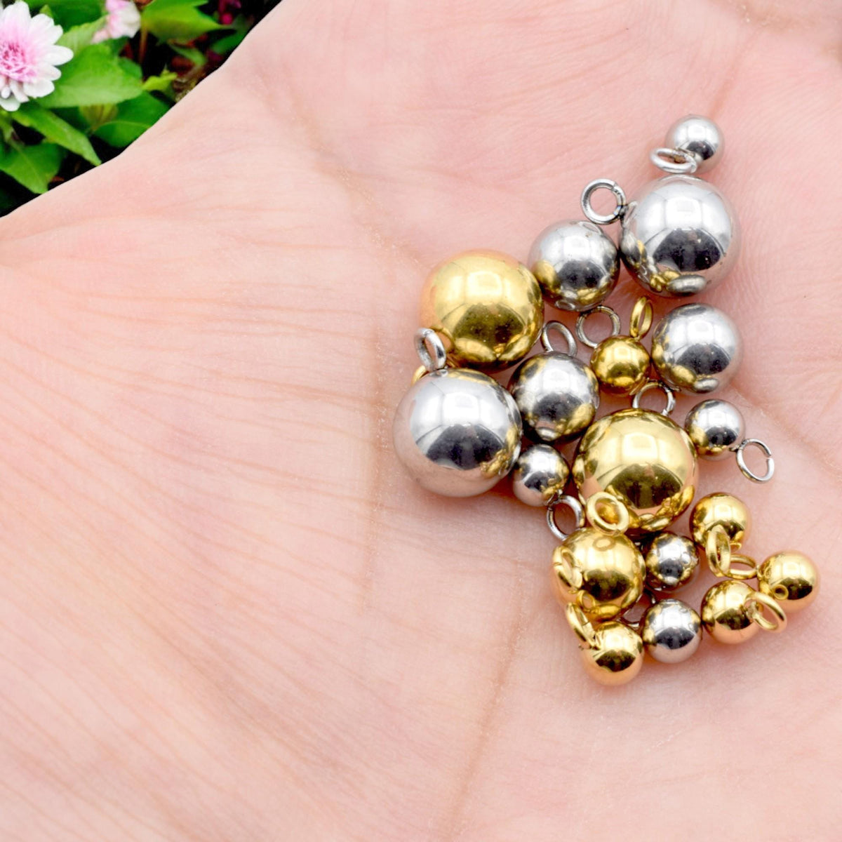 Hypoallergenic Stainless Steel and Gold Plated Ball Pendants Hanger Beads– Durable and Stylish Sizes 4 to 8mm jewelry maki...