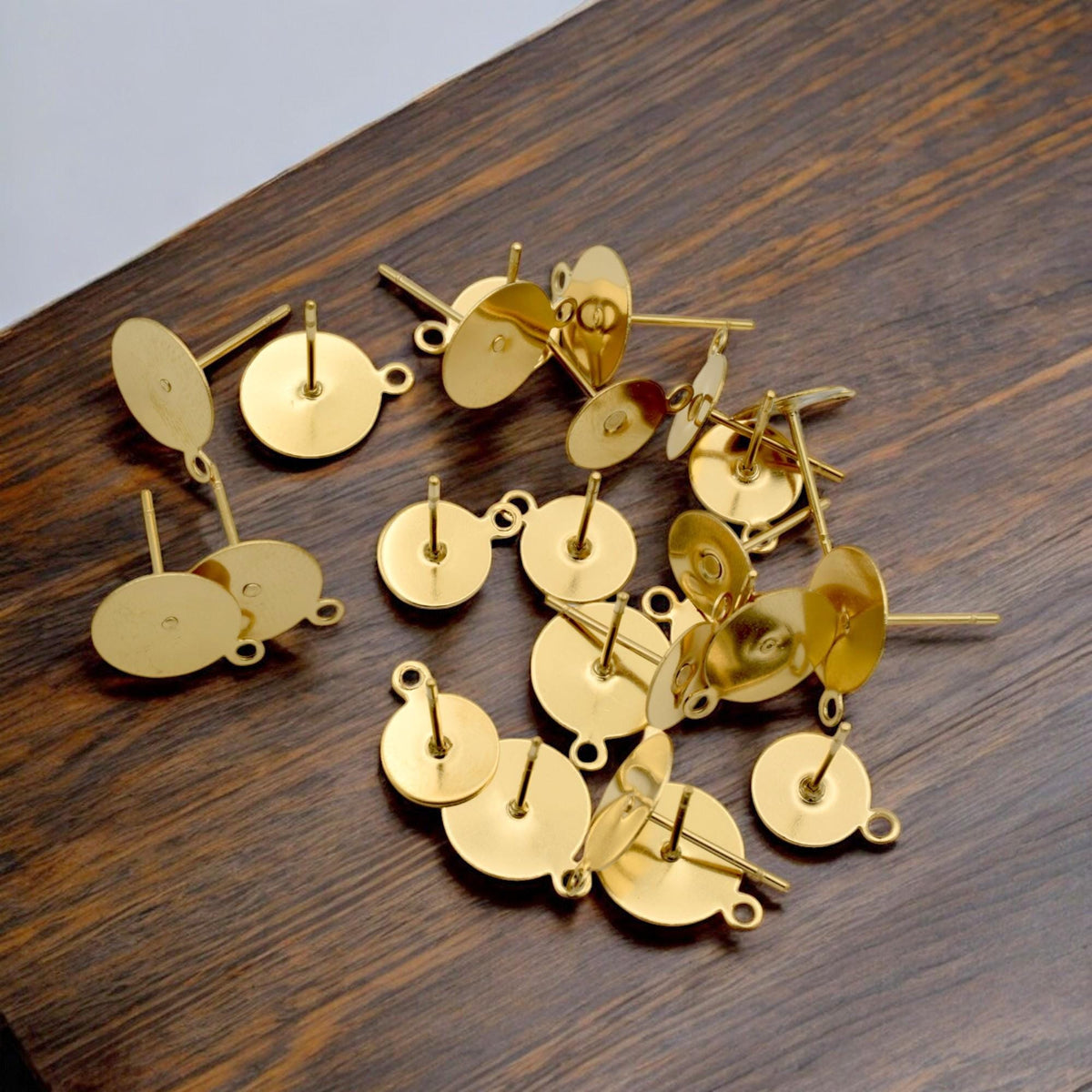 Gold Finishing Findings Earring Posts: Hypoallergenic Stainless Steel, Secure Peg Design | Hanging Loop, 11-12mm Length, Jewelry Supplies