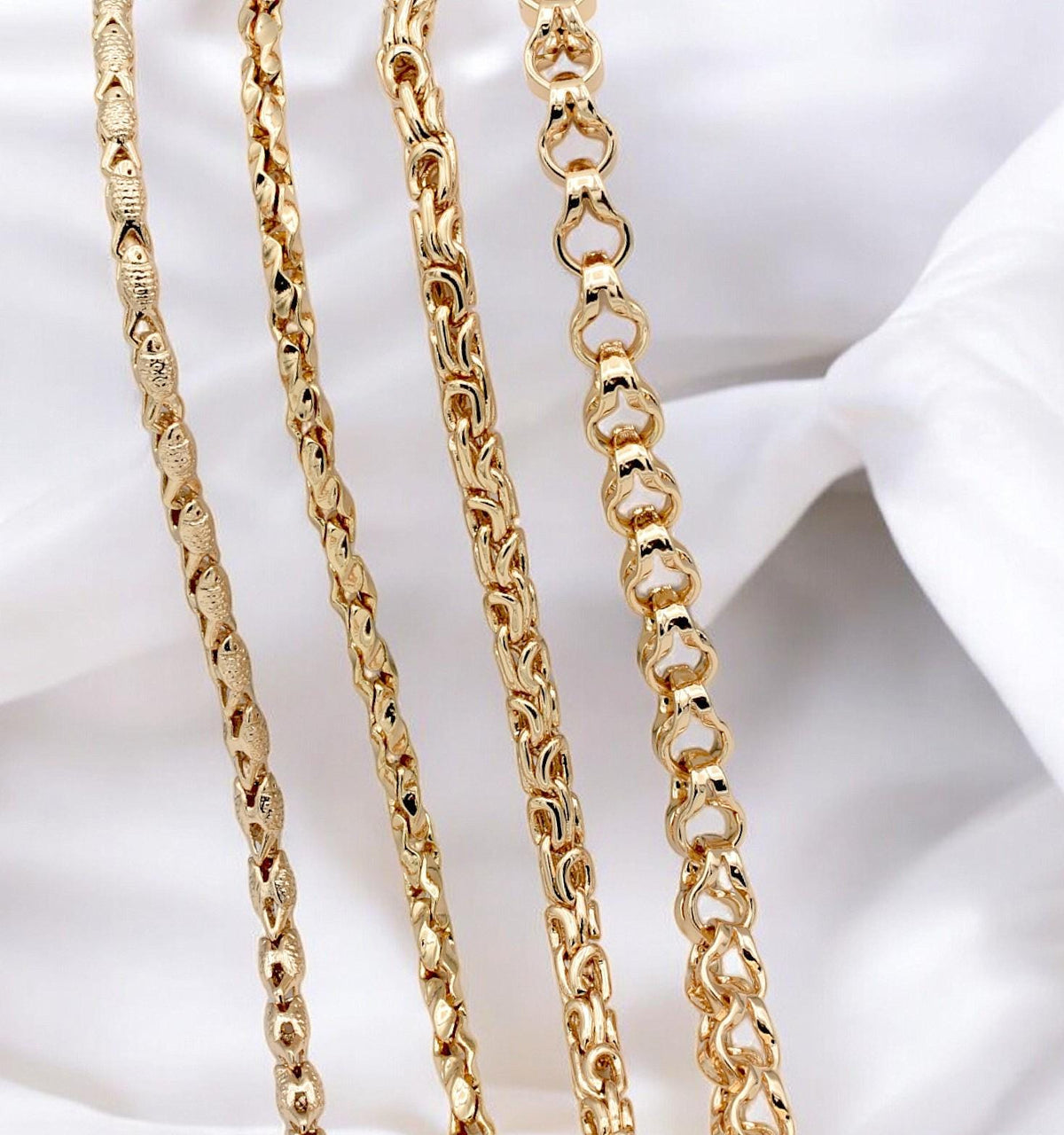 Gold Filled Alternative Waterproof Chains: Elegant Durable Jewelry Components (Anchor, Rope, Twisted Styles, Multiple Sizes)