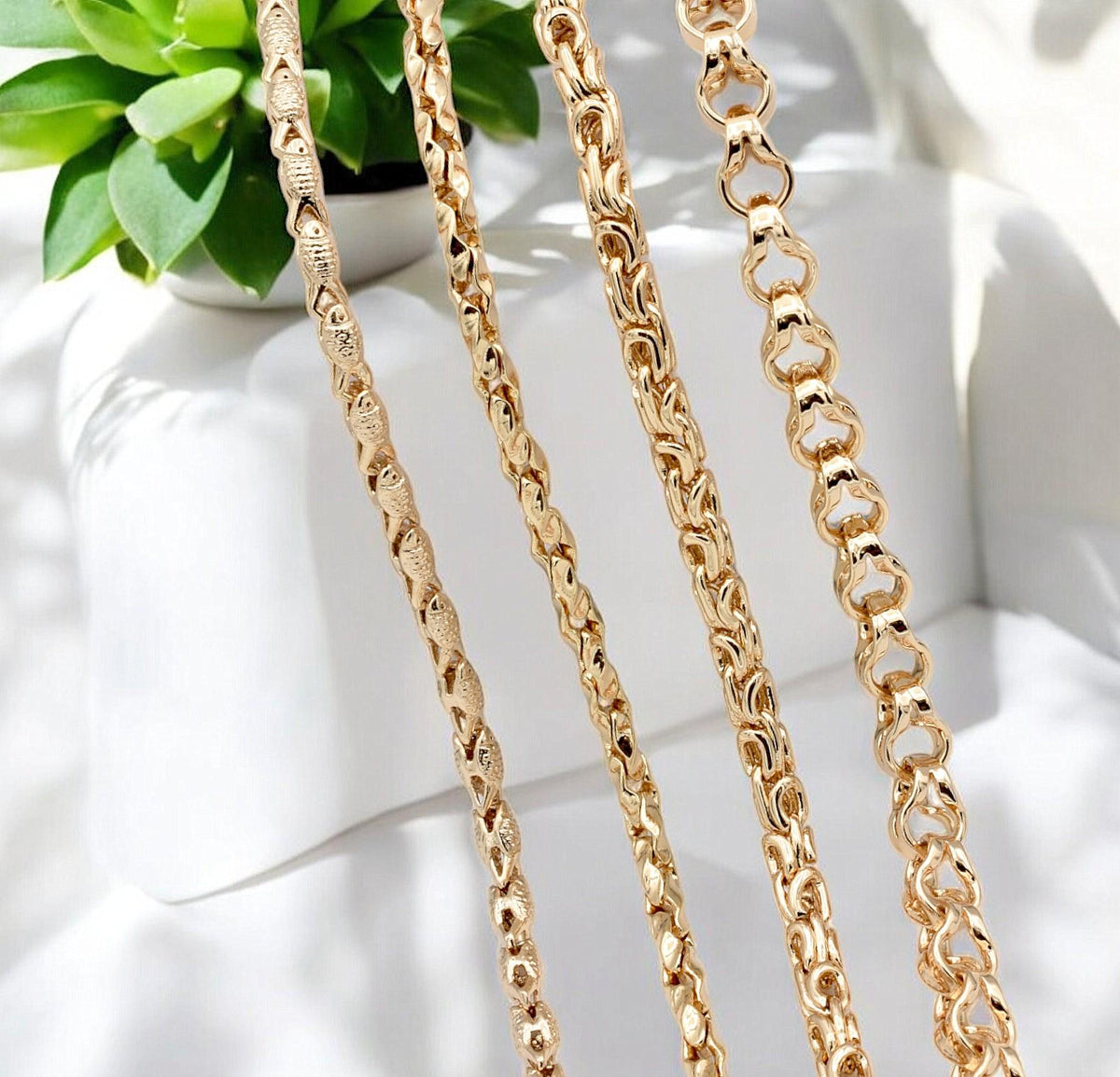 Gold Filled Alternative Waterproof Chains: Elegant Durable Jewelry Components (Anchor, Rope, Twisted Styles, Multiple Sizes)
