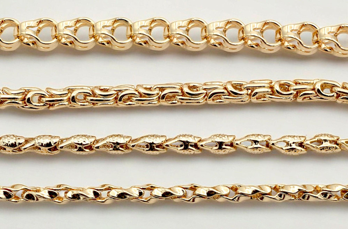 Gold Filled Alternative Waterproof Chains: Elegant Durable Jewelry Components (Anchor, Rope, Twisted Styles, Multiple Sizes)