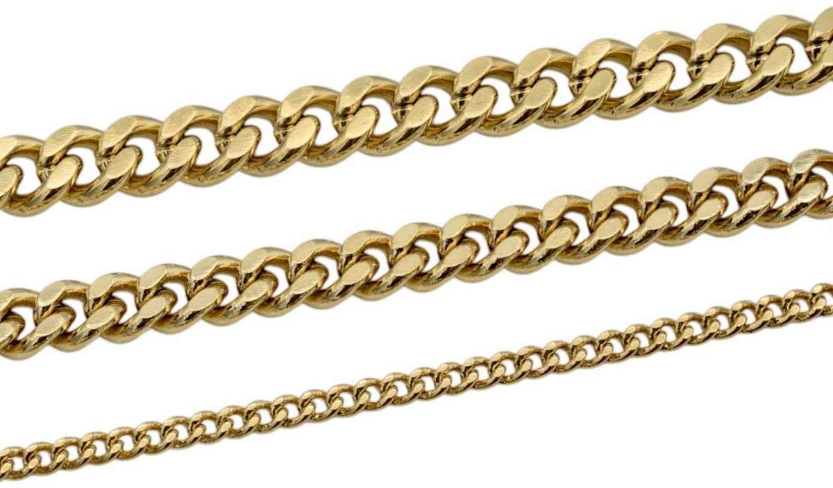 Gold Filled Alternative Waterproof Curb Chains: Classic Durable Design - Tarnish Resistant, Thick Metal Links, Jewelry Making Supplies