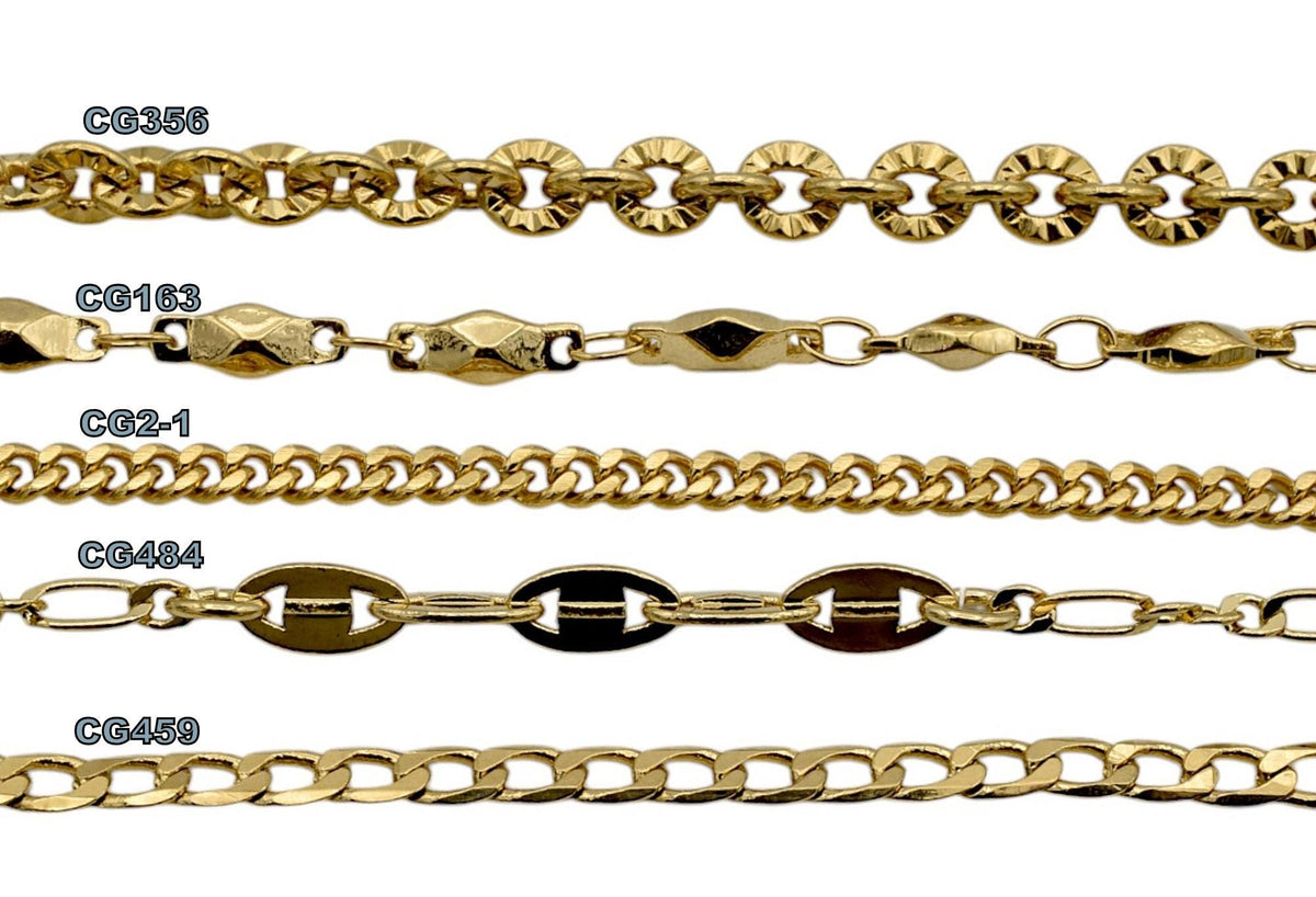Gold Filled Alternative Waterproof Chains Jewelry, Sunburst & Oval Link Designs (18-20 Inch, Tarnish Resistant, Durable Metal)