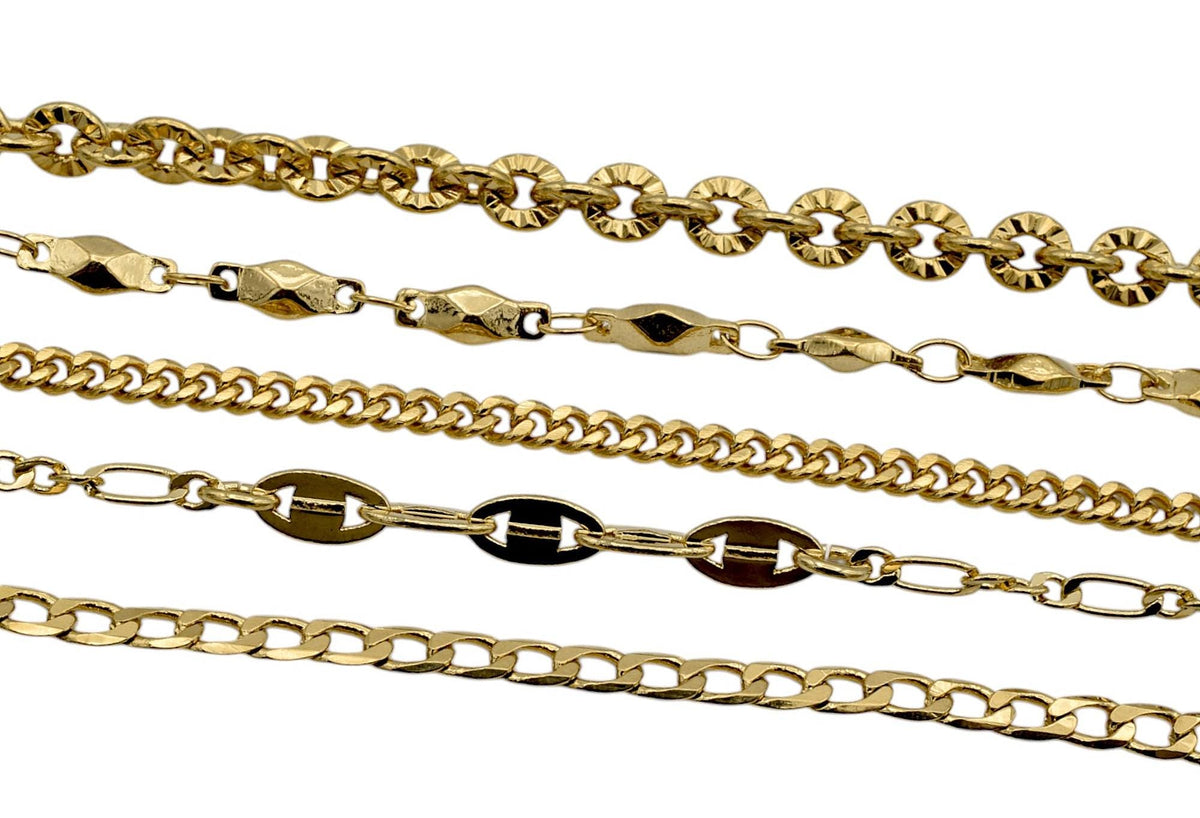 Gold Filled Alternative Waterproof Chains Jewelry, Sunburst & Oval Link Designs (18-20 Inch, Tarnish Resistant, Durable Metal)