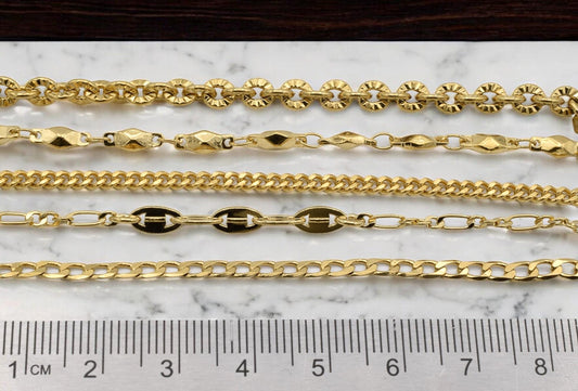 Gold Filled Alternative Waterproof Chains Jewelry, Sunburst & Oval Link Designs (18-20 Inch, Tarnish Resistant, Durable Metal)