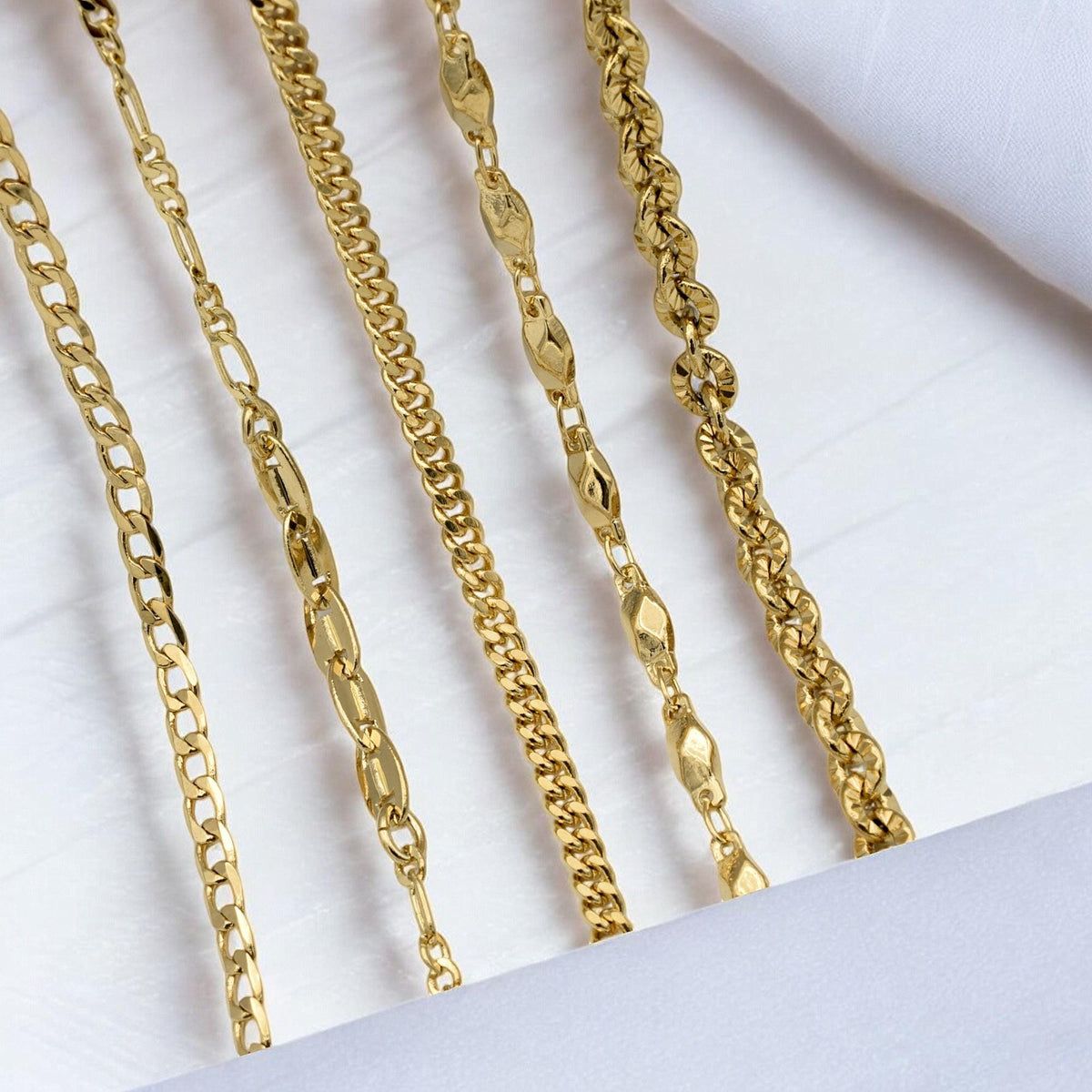 Gold Filled Alternative Waterproof Chains Jewelry, Sunburst & Oval Link Designs (18-20 Inch, Tarnish Resistant, Durable Metal)