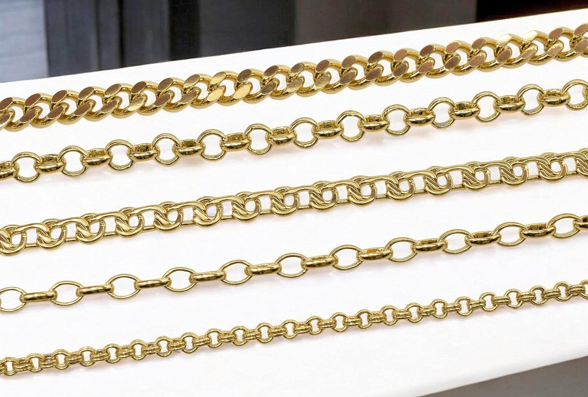 Gold Filled Alternative Waterproof Chains: Mariner, Curb, Oval Link Styles | Tarnish Resistant, Durable | Multiple Lengths Available