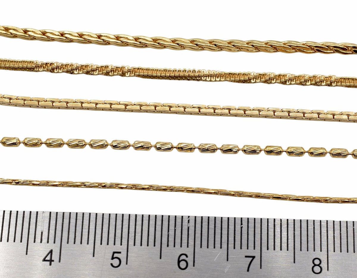 Pinky Gold Filled Alternative Chains - Waterproof Jewelry Making Supplies - Twist, Snake, Box & Bar Styles, Durable, 18 Inch Length