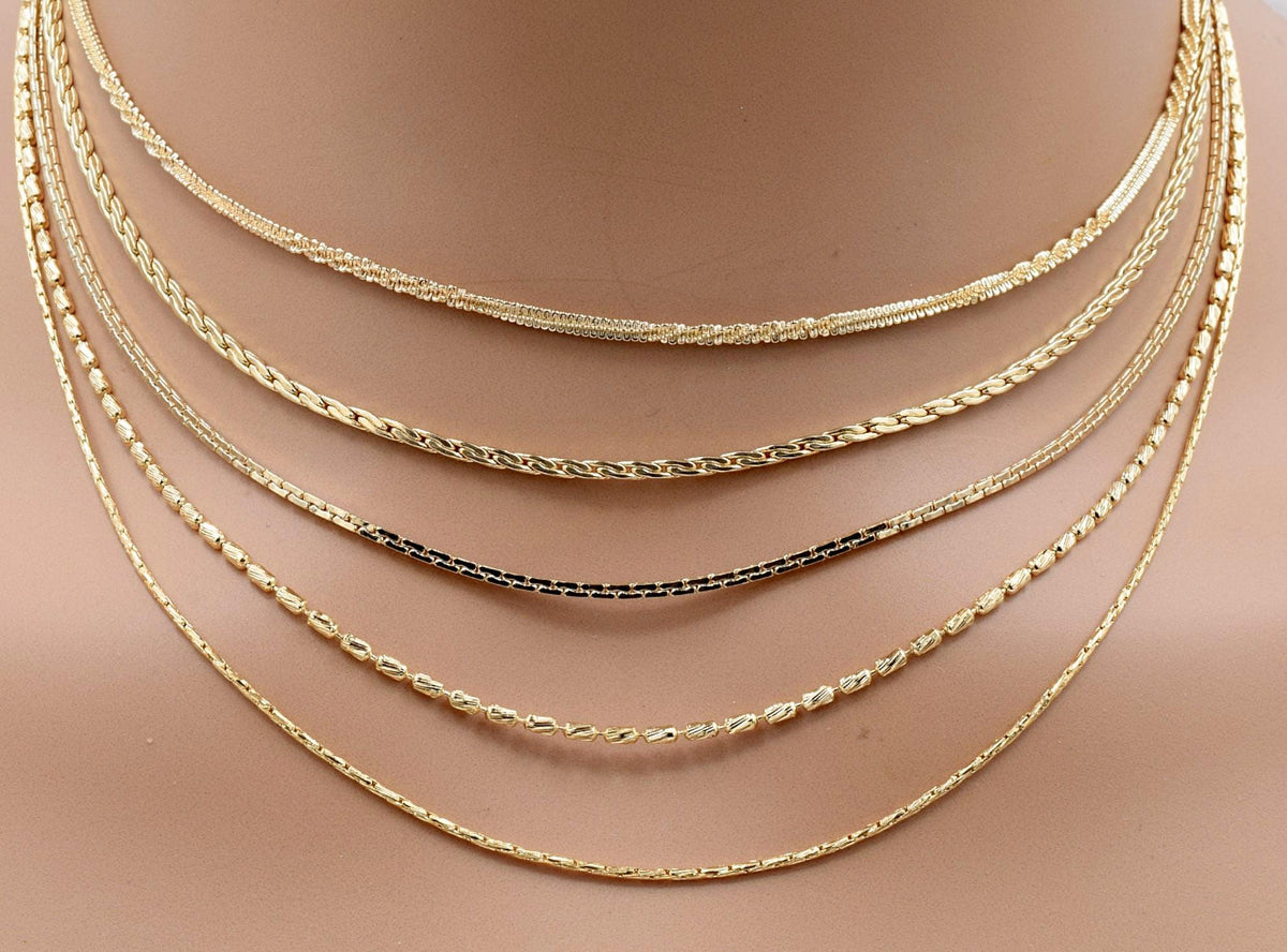 Pinky Gold Filled Alternative Chains - Waterproof Jewelry Making Supplies - Twist, Snake, Box & Bar Styles, Durable, 18 Inch Length