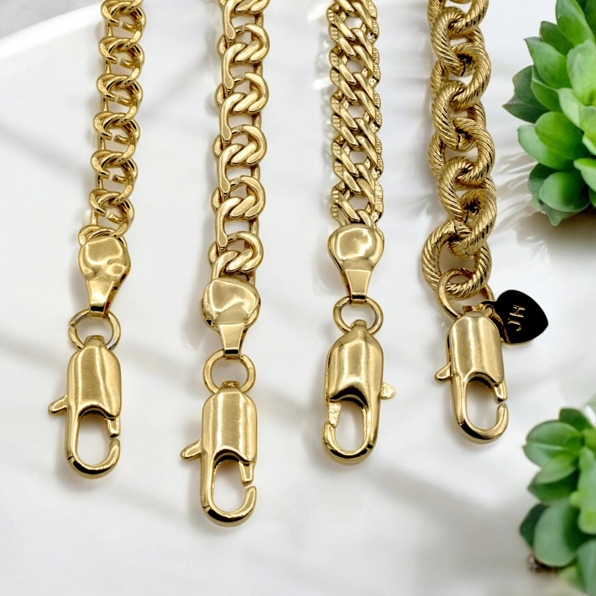 Gold Filled Alternative Waterproof Chains - Flat Curb Mariner Double Cable Styles - Durable Gold Finish, Jewelry Making Supplies