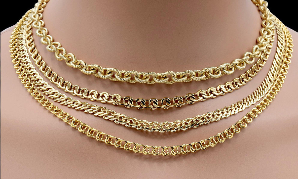 Gold Filled Alternative Waterproof Chains - Flat Curb Mariner Double Cable Styles - Durable Gold Finish, Jewelry Making Supplies